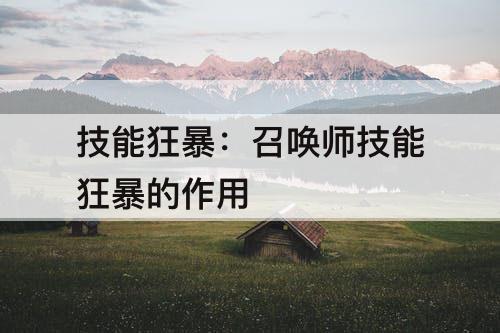 技能狂暴：召唤师技能狂暴的作用