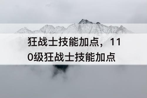 狂战士技能加点，110级狂战士技能加点