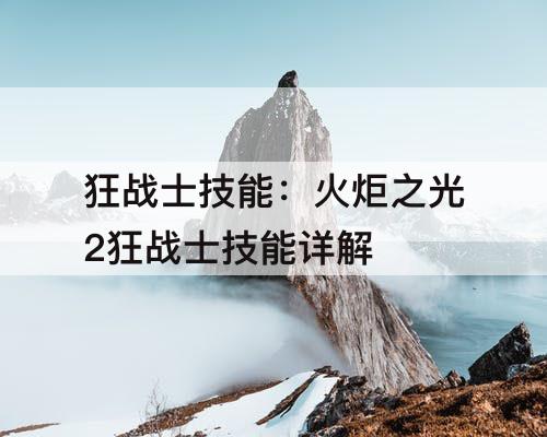 狂战士技能：火炬之光2狂战士技能详解