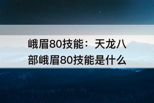 峨眉80技能：天龙八部峨眉80技能是什么