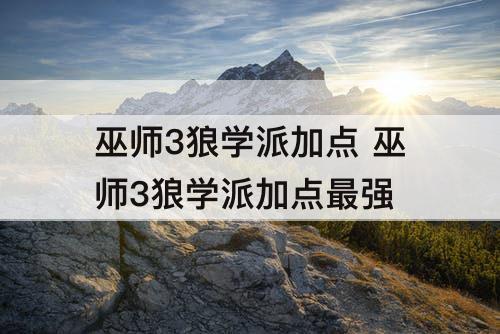 巫师3狼学派加点 巫师3狼学派加点最强