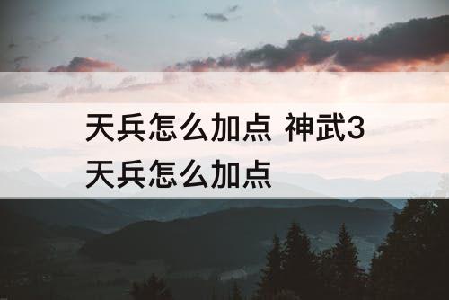 天兵怎么加点 神武3天兵怎么加点
