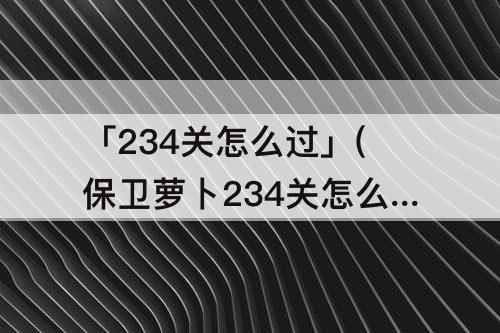 「234关怎么过」(保卫萝卜234关怎么过图解)