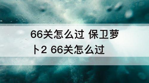 66关怎么过 保卫萝卜2 66关怎么过