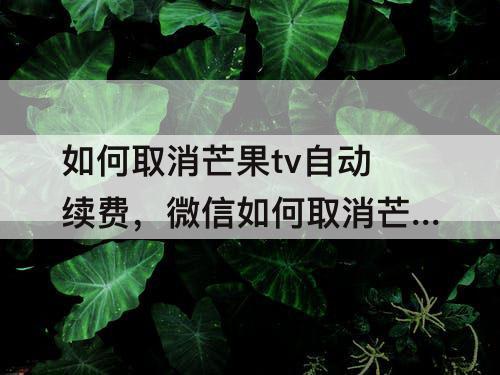 如何取消芒果tv自动续费，微信如何取消芒果tv自动续费功能