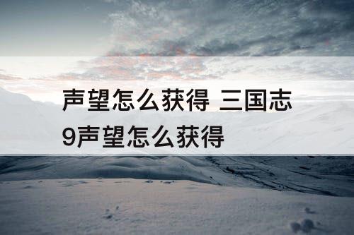 声望怎么获得 三国志9声望怎么获得