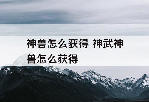 神兽怎么获得 神武神兽怎么获得