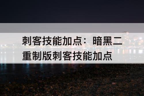 刺客技能加点：暗黑二重制版刺客技能加点